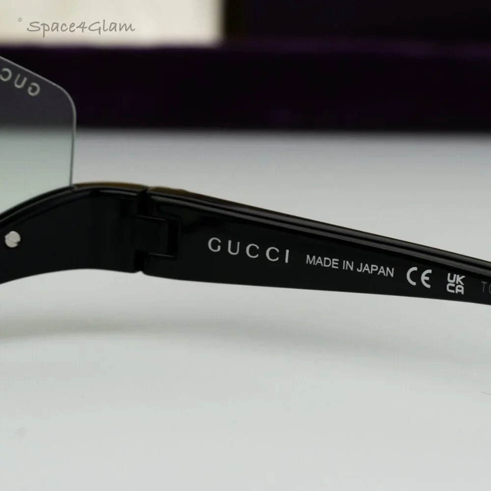 NEW Gucci GG1650S 005 Shiny Black Green Unisex Shield Mask Sunglasses GG 1650S